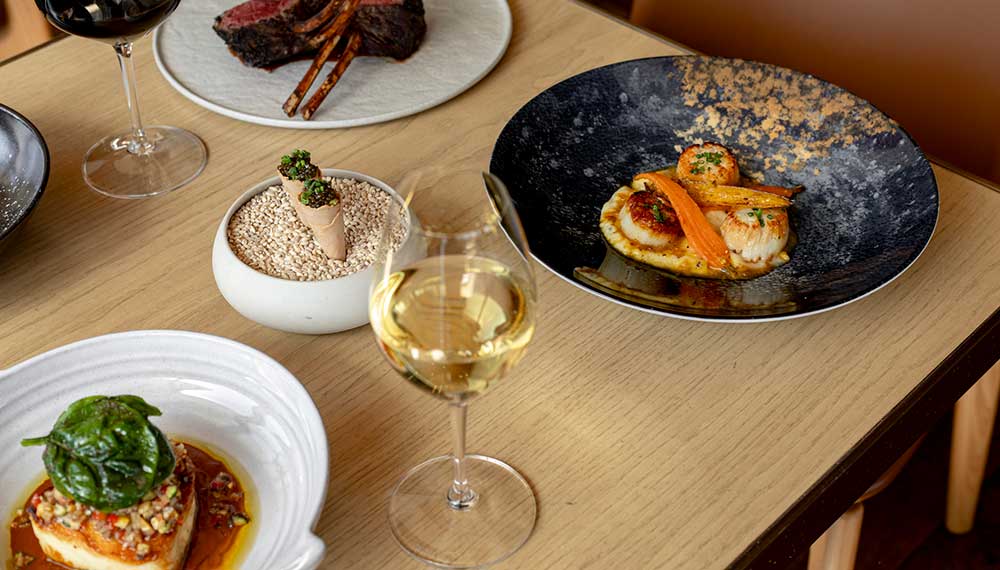 Aerial image of table spread with wine