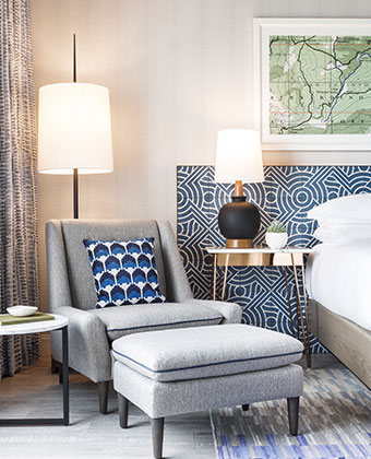 Guestroom bed, side table & chair